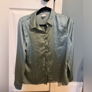 “a new day” satin button up. size small